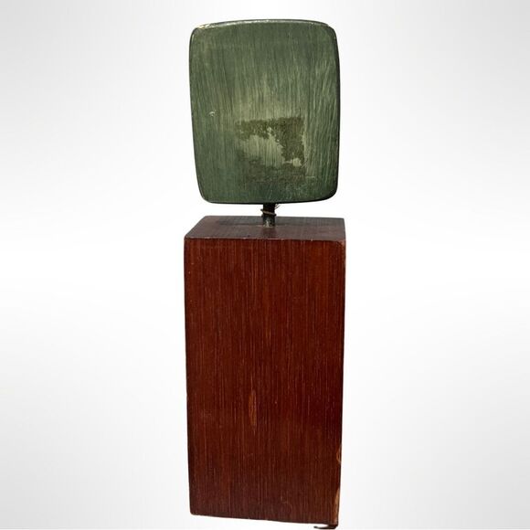 HAAB Elisa Camarena Green Death Mask Sculpture with Wood Stand, 'Death Mask' - Picture 2 of 6
